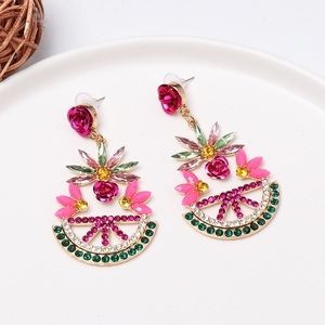 Geometric Color Diamond Inlaid Earrings